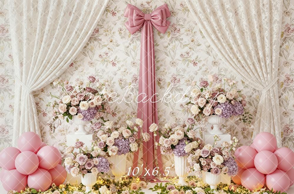 Kate Floral Curtain Pink Balloons Fleece Backdrop Designed by Patty Robert - Image 2