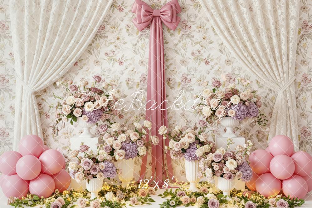 Kate Floral Curtain Pink Balloons Fleece Backdrop Designed by Patty Robert - Image 4