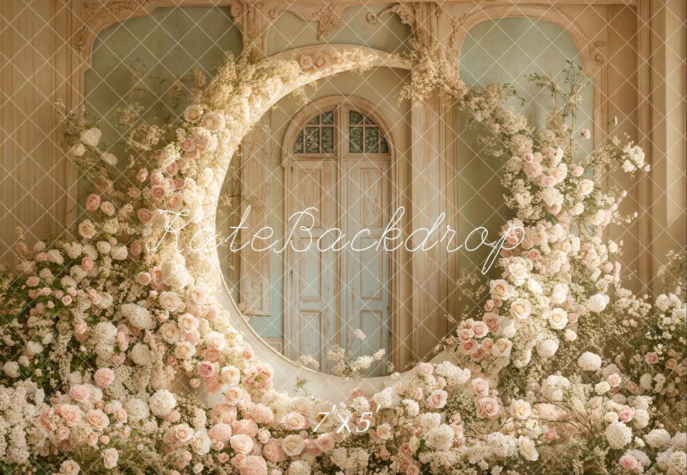 Kate Floral Moon Arch White Roses Wedding Backdrop Designed by Emetselch - Image 2