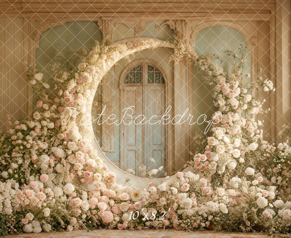 Kate Floral Moon Arch White Roses Wedding Backdrop Designed by Emetselch - Image 7