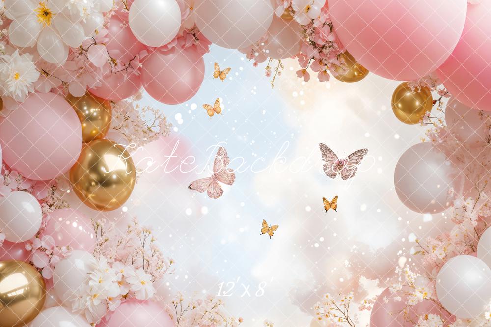 Kate Floral Pink Balloon Butterfly Backdrop Designed by Emetselch - Image 8