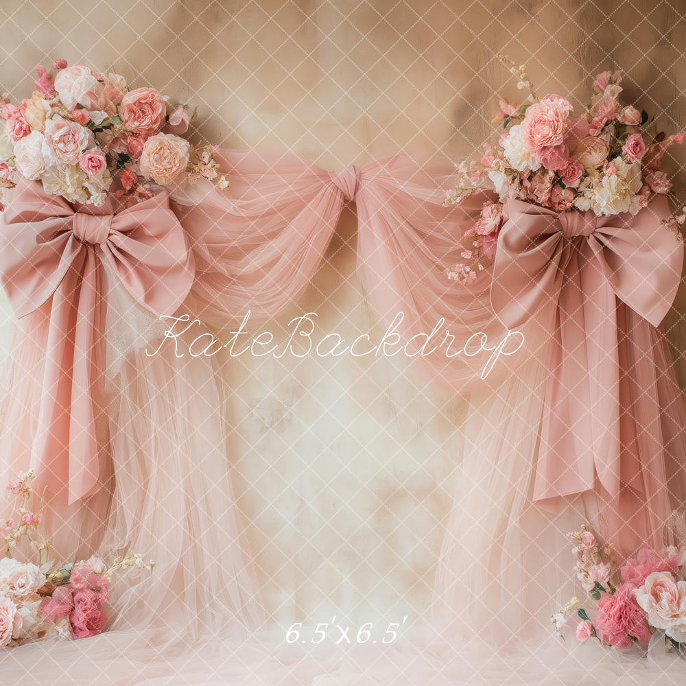 Kate Floral Pink Bow Drapes Vintage Wall Backdrop Designed by Patty Robert - Image 2