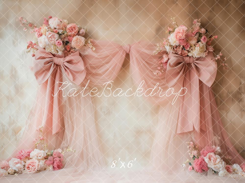 Kate Floral Pink Bow Drapes Vintage Wall Backdrop Designed by Patty Robert - Image 3