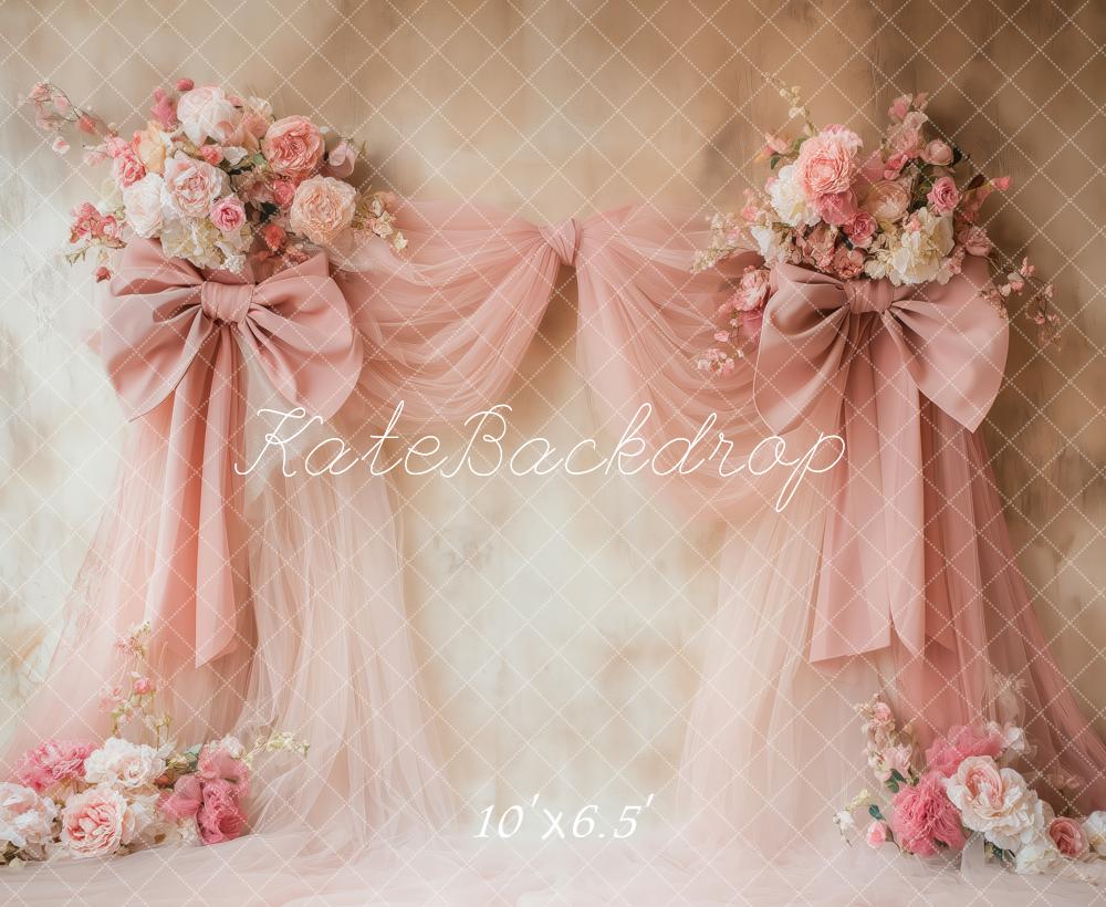 Kate Floral Pink Bow Drapes Vintage Wall Backdrop Designed by Patty Robert - Image 4