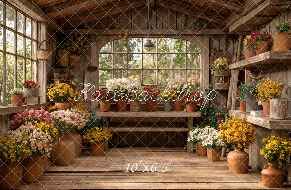 Kate Floral Pots Wooden Shelves Greenhouse Fleece Backdrop Designed by Emetselch - Image 2