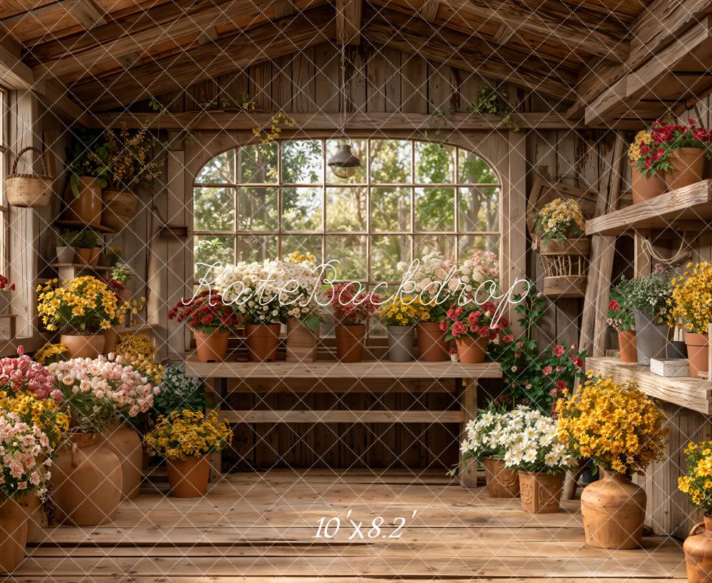 Kate Floral Pots Wooden Shelves Greenhouse Fleece Backdrop Designed by Emetselch - Image 3