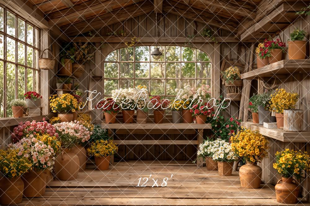 Kate Floral Pots Wooden Shelves Greenhouse Fleece Backdrop Designed by Emetselch - Image 4