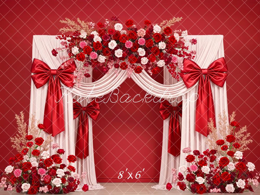 Kate Floral Red Drapes Satin Bows Backdrop Designed by Patty Robert - Image 3