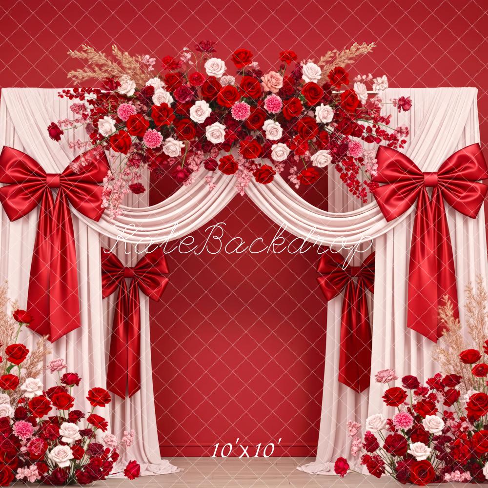 Kate Floral Red Drapes Satin Bows Backdrop Designed by Patty Robert - Image 7