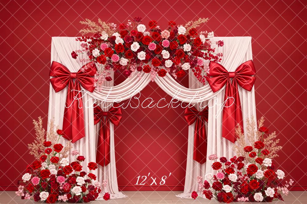 Kate Floral Red Drapes Satin Bows Backdrop Designed by Patty Robert - Image 8