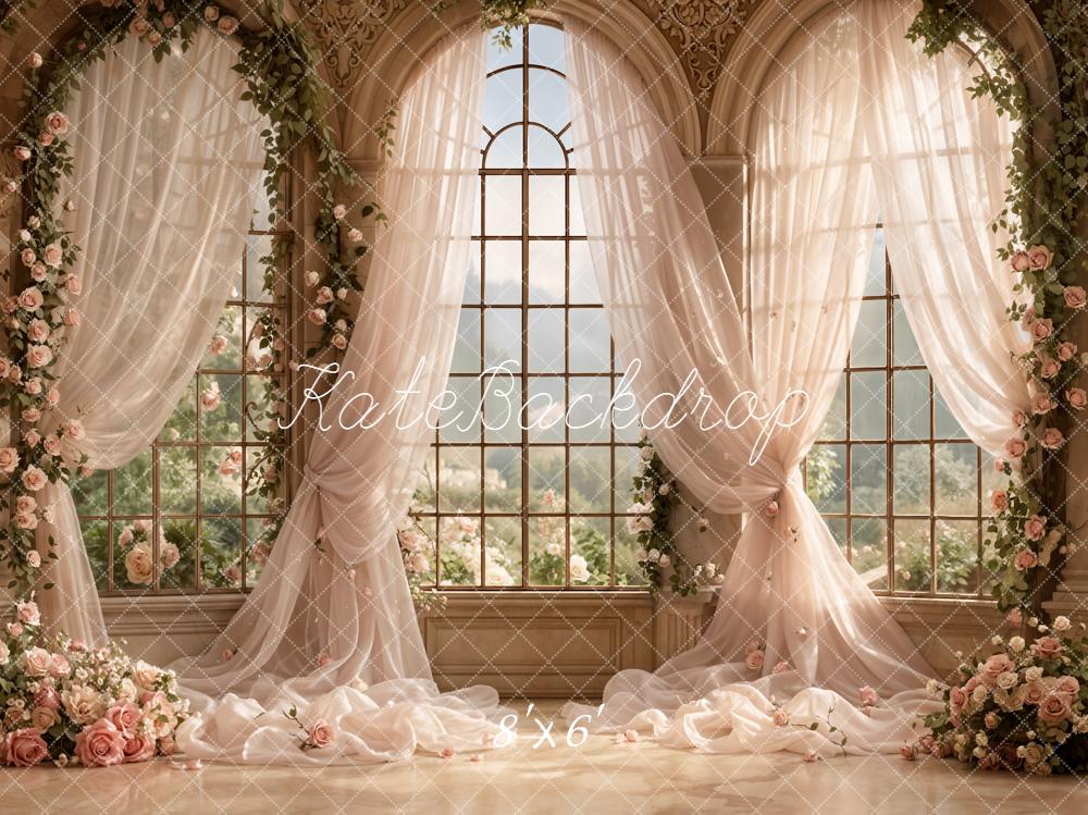 Kate Floral Window Arch Sheer Curtains Backdrop Designed by Emetselch - Image 3