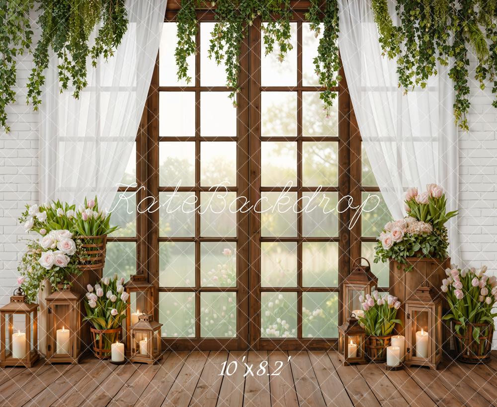 Kate Spring Floral Window Lanterns Fleece Backdrop Designed by Emetselch - Image 3