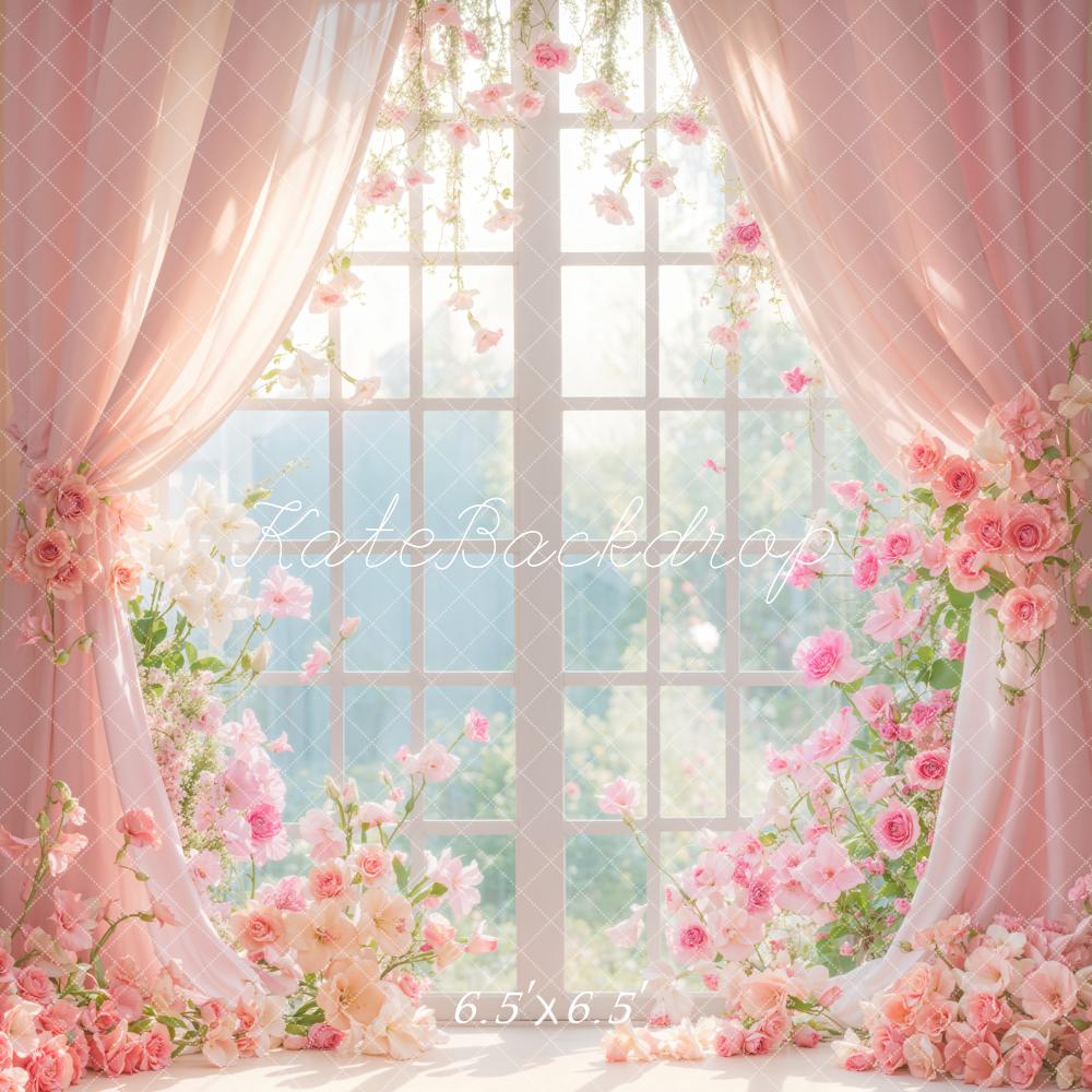 Kate Floral Window Pink Curtain Backdrop Designed by Emetselch - Image 2
