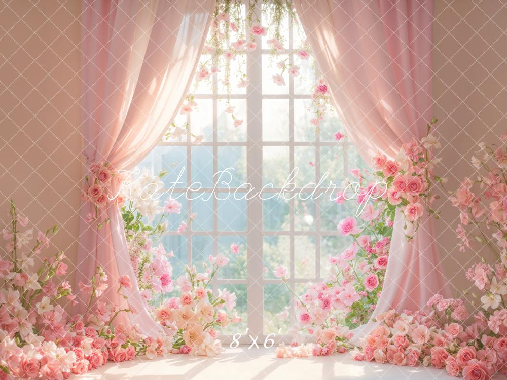 Kate Floral Window Pink Curtain Backdrop Designed by Emetselch - Image 3