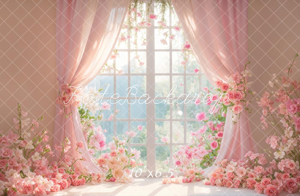 Kate Floral Window Pink Curtain Backdrop Designed by Emetselch - Image 4