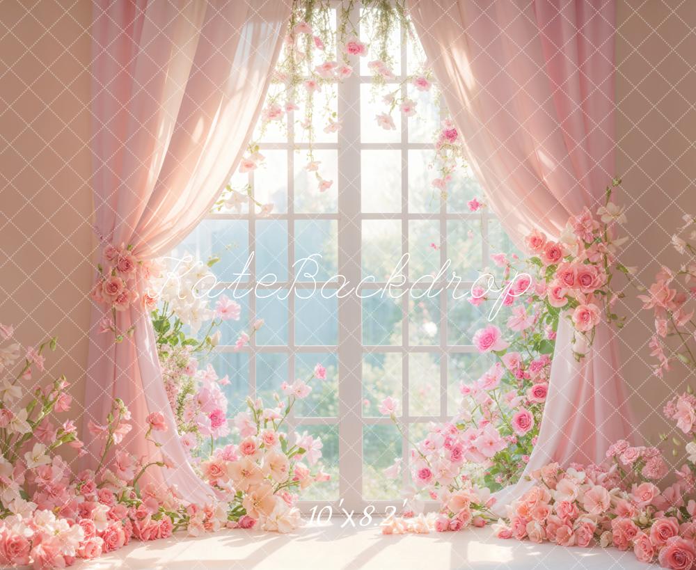 Kate Floral Window Pink Curtain Backdrop Designed by Emetselch - Image 5