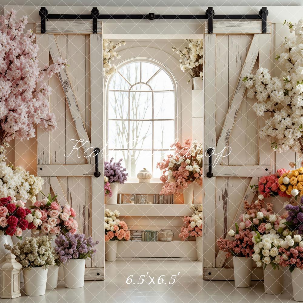 Kate Floral Window White Barn Door Backdrop Designed by Mini MakeBelieve - Image 2