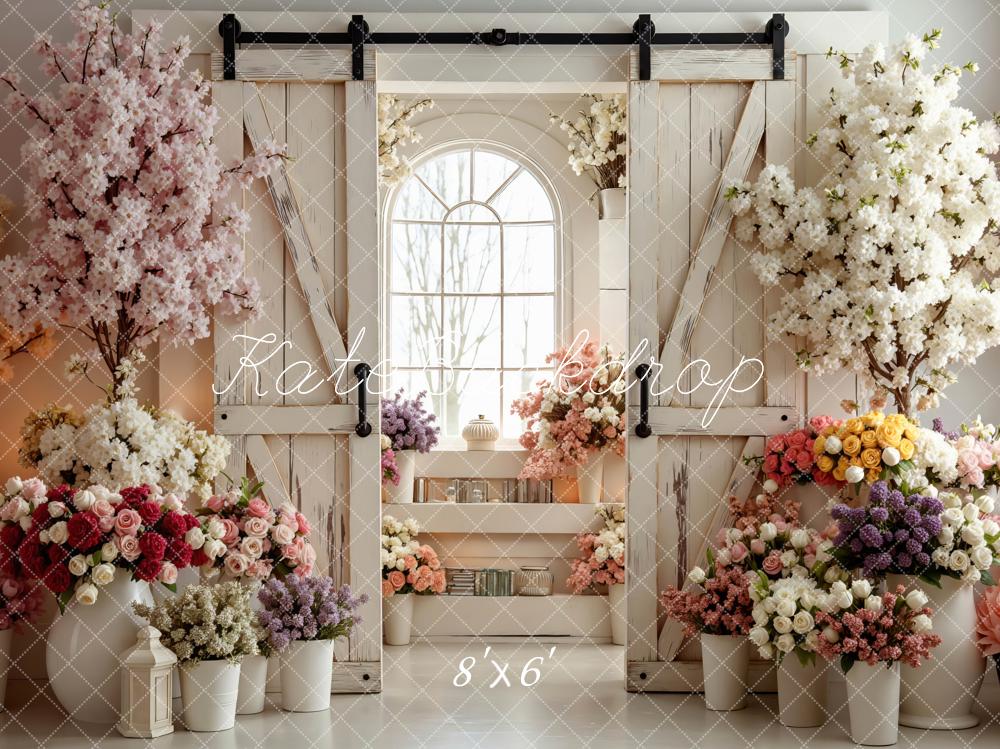 Kate Floral Window White Barn Door Backdrop Designed by Mini MakeBelieve - Image 3
