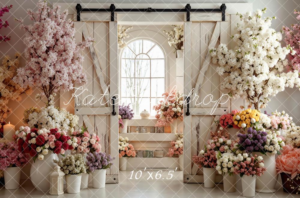 Kate Floral Window White Barn Door Backdrop Designed by Mini MakeBelieve - Image 4
