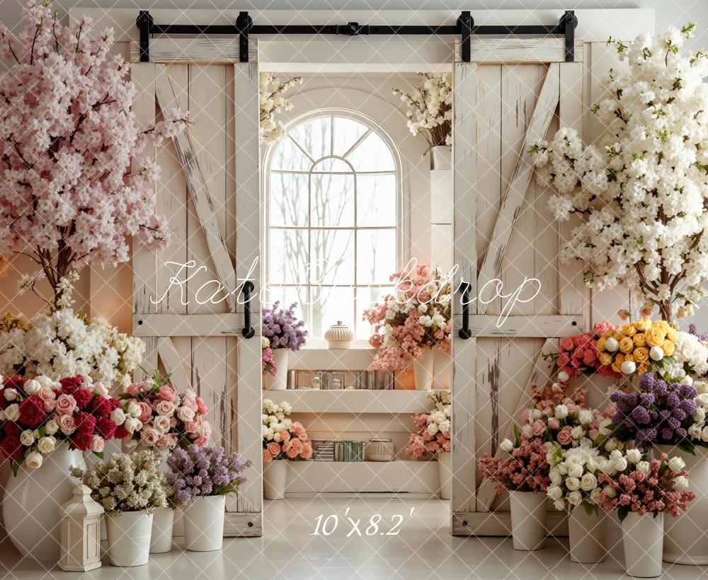 Kate Floral Window White Barn Door Backdrop Designed by Mini MakeBelieve - Image 6