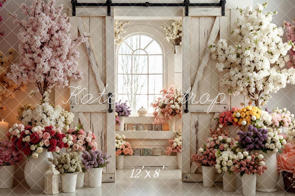 Kate Floral Window White Barn Door Backdrop Designed by Mini MakeBelieve - Image 8