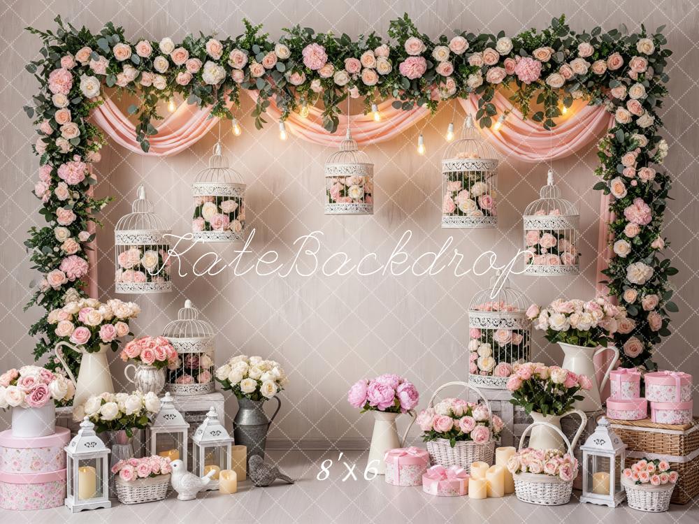 Kate Spring Pink Floral Arch Birdcages Backdrop Designed by Patty Robert - Image 3