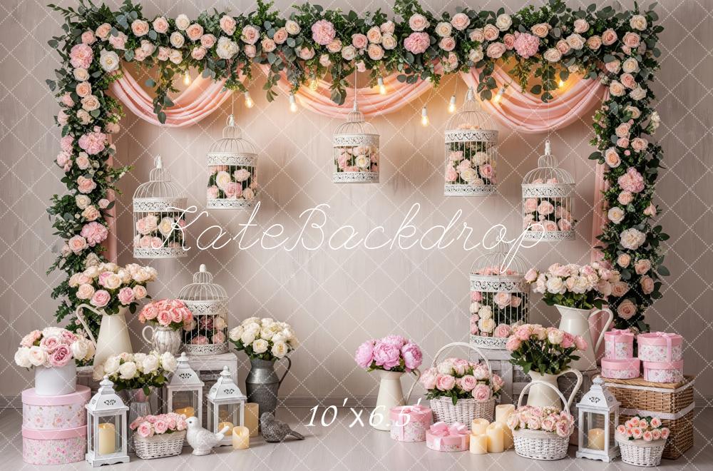 Kate Spring Pink Floral Arch Birdcages Backdrop Designed by Patty Robert - Image 4