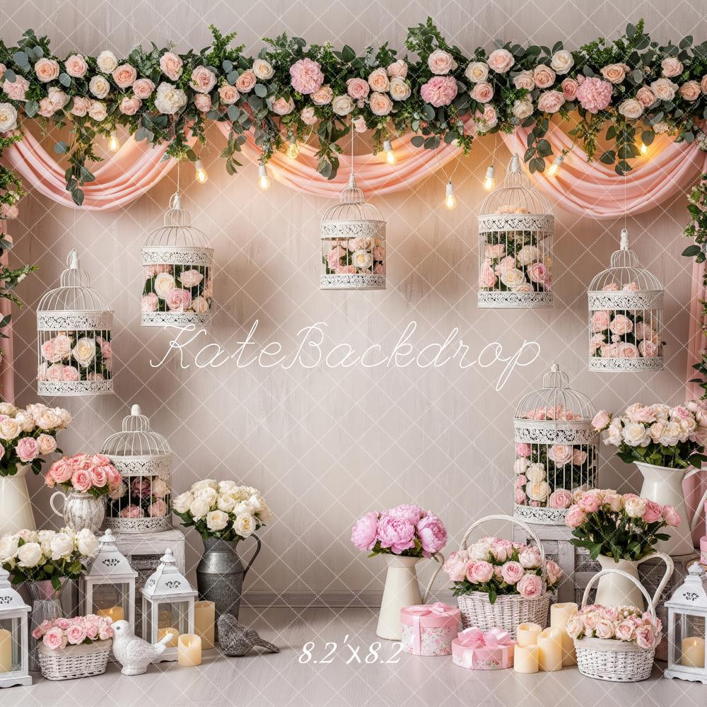Kate Spring Pink Floral Arch Birdcages Backdrop Designed by Patty Robert - Image 5