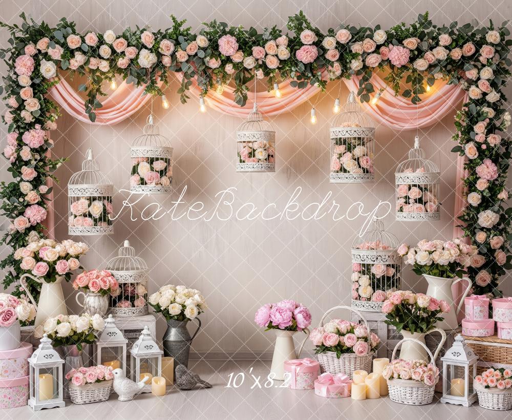 Kate Spring Pink Floral Arch Birdcages Backdrop Designed by Patty Robert - Image 6