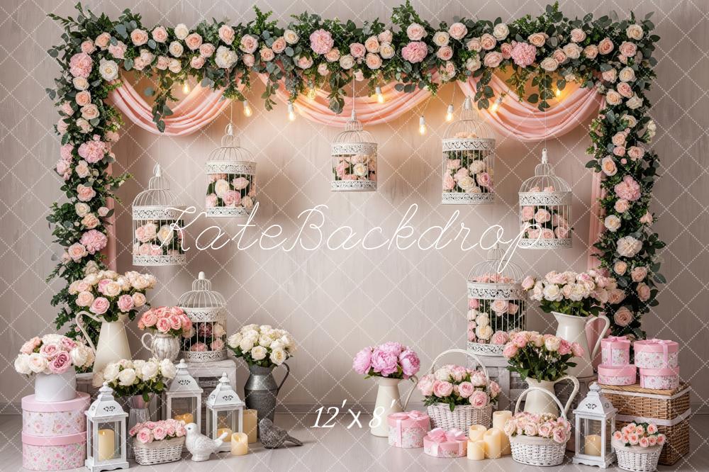 Kate Spring Pink Floral Arch Birdcages Backdrop Designed by Patty Robert - Image 8