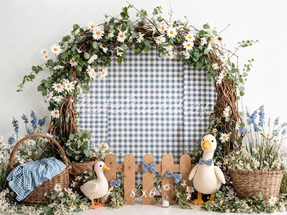 Kate Flower Arch Blue Gingham Ducks Baskets Backdrop Designed by Emetselch - Image 3