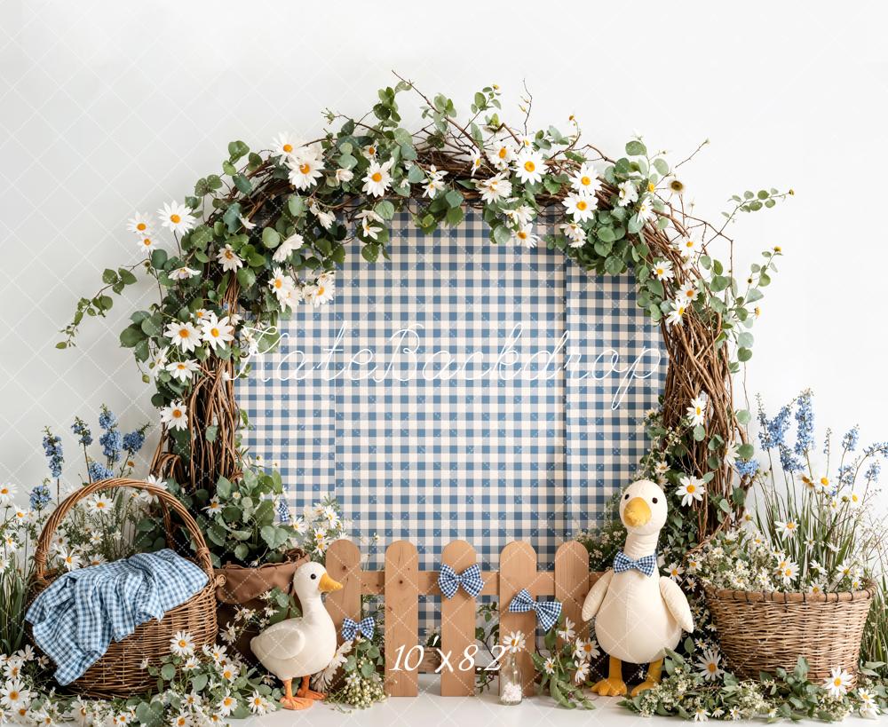 Kate Flower Arch Blue Gingham Ducks Baskets Backdrop Designed by Emetselch - Image 6
