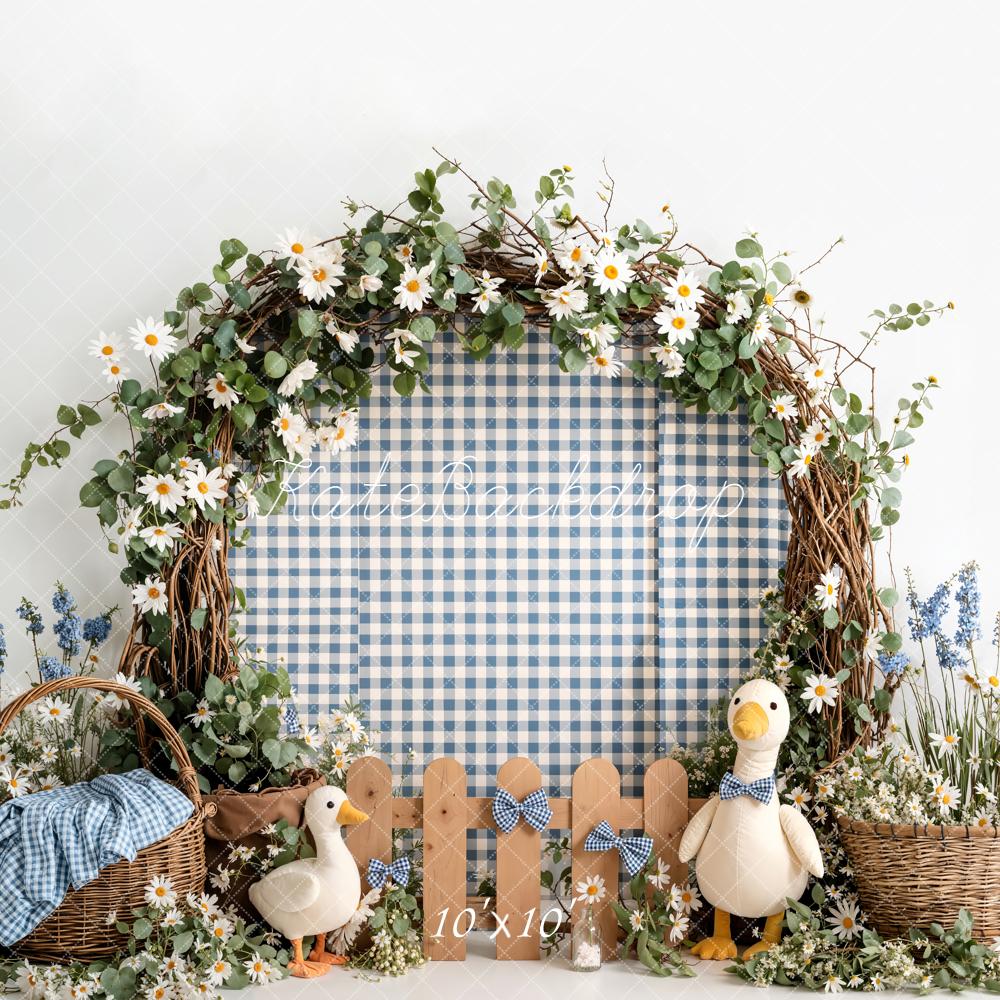 Kate Flower Arch Blue Gingham Ducks Baskets Backdrop Designed by Emetselch - Image 7
