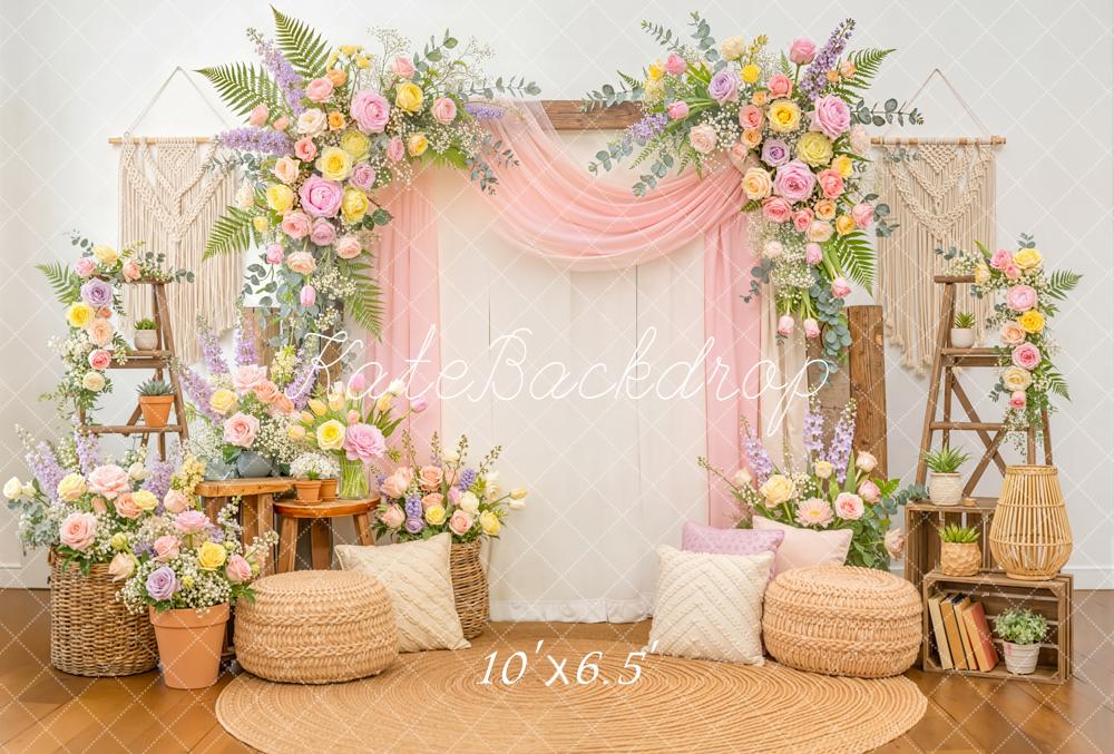 Kate Flower Arch Boho Macrame Pastel Fleece Backdrop Designed by Emstselch - Image 2