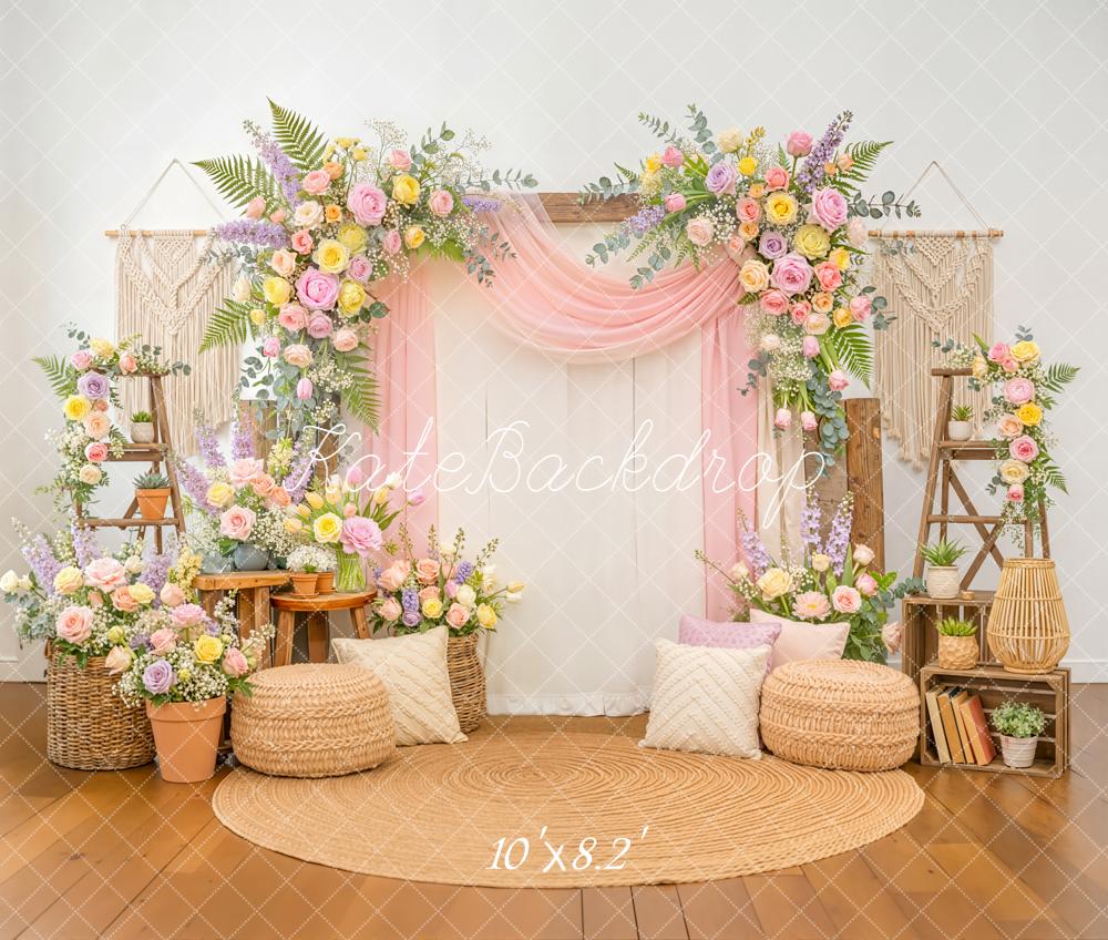 Kate Flower Arch Boho Macrame Pastel Fleece Backdrop Designed by Emstselch - Image 3