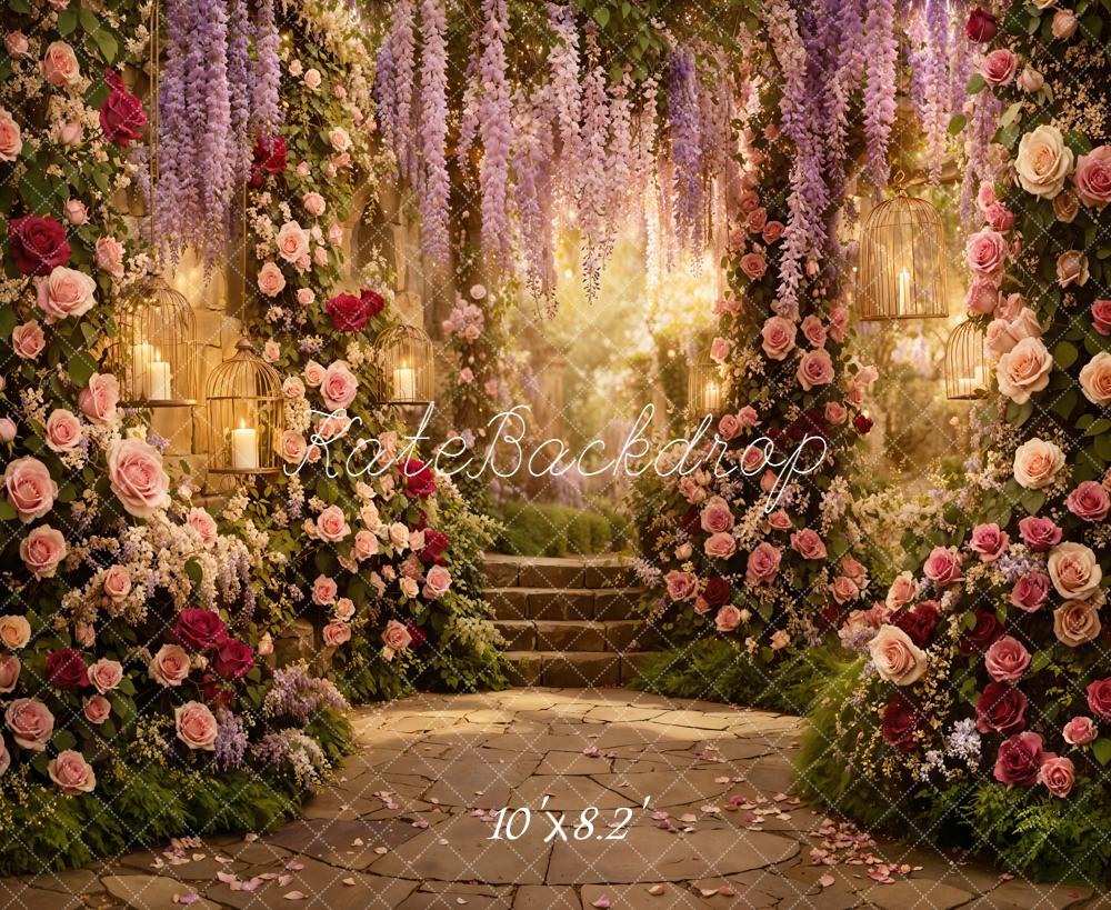 Kate Flower Cascading Stairs Garden Fleece Backdrop Designed by Emetselch - Image 3