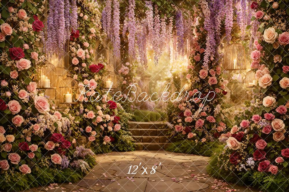 Kate Flower Cascading Stairs Garden Fleece Backdrop Designed by Emetselch - Image 4