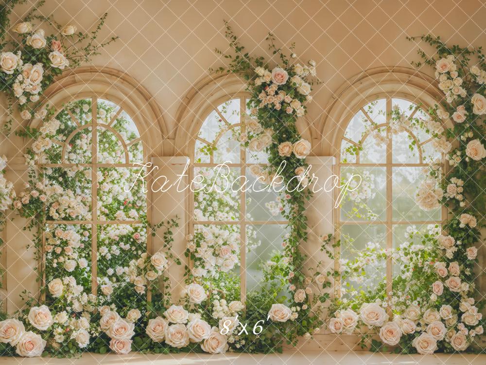 Kate Spring Cream Roses Arch Windows Backdrop Designed by Emetselch - Image 3