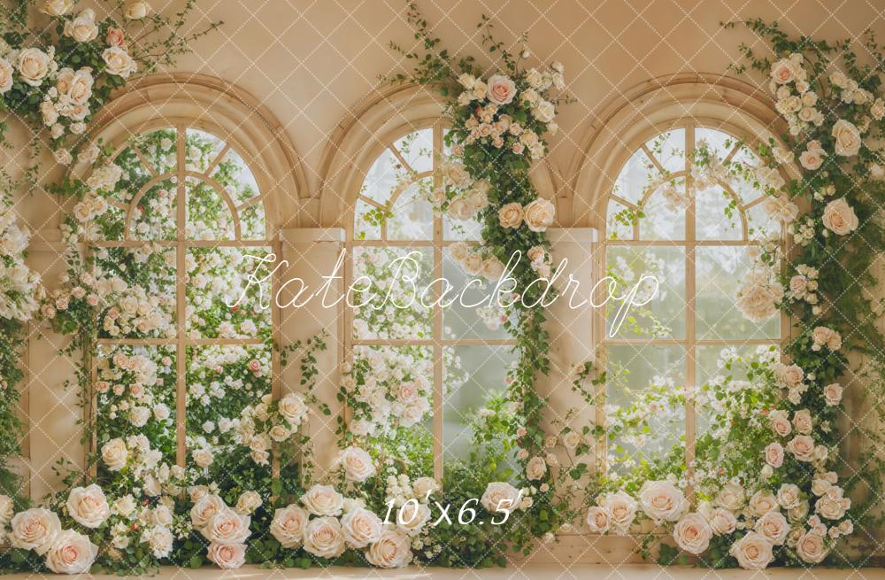Kate Spring Cream Roses Arch Windows Backdrop Designed by Emetselch - Image 4