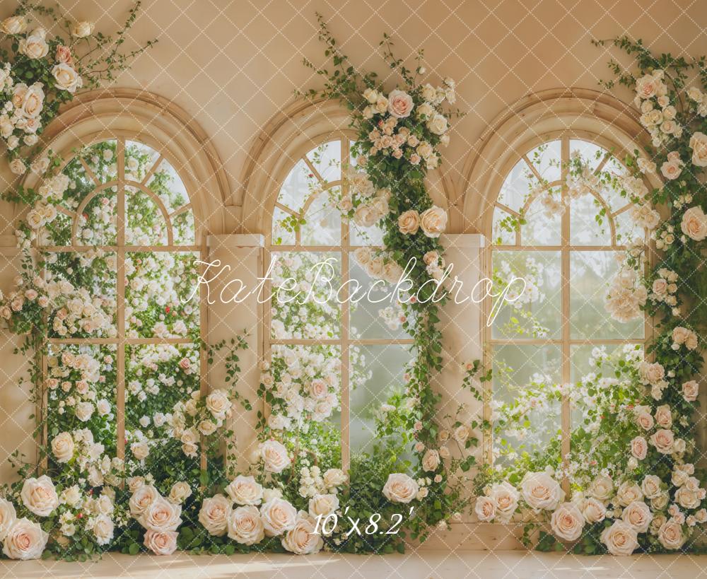 Kate Spring Cream Roses Arch Windows Backdrop Designed by Emetselch - Image 6