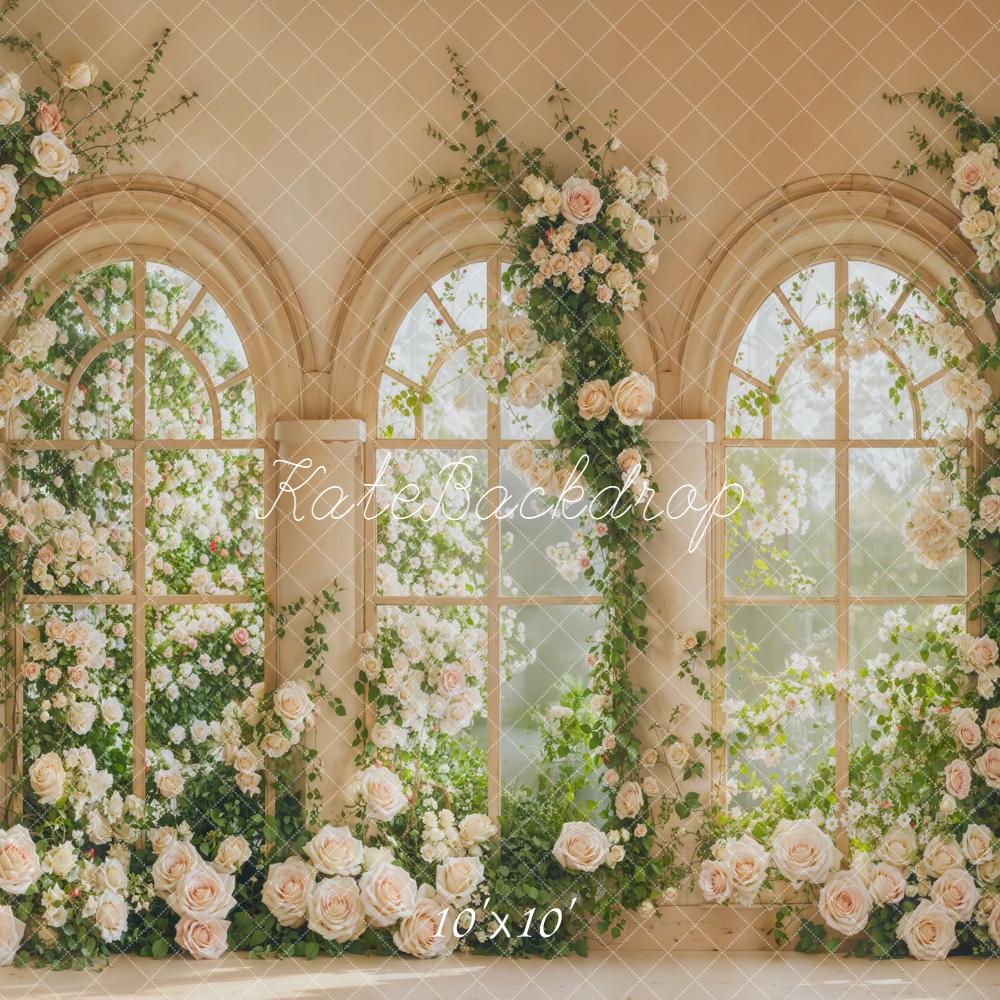 Kate Spring Cream Roses Arch Windows Backdrop Designed by Emetselch - Image 7