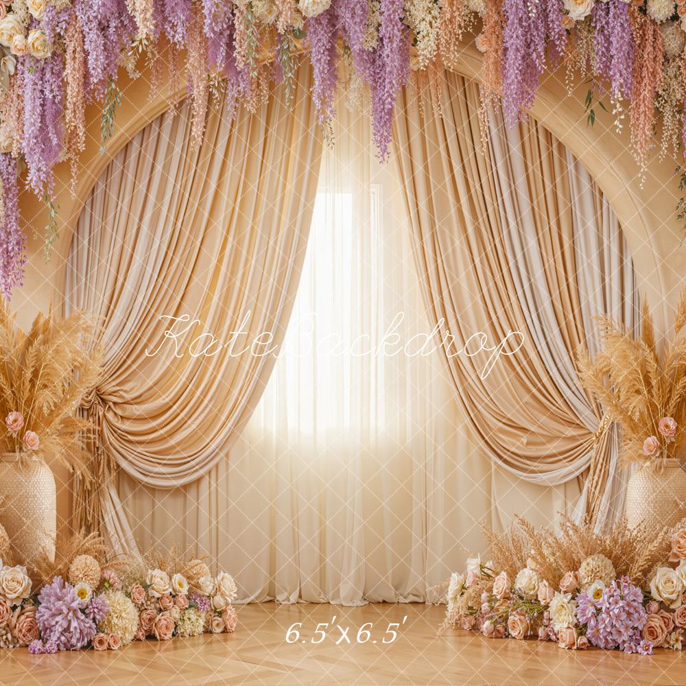Kate Floral Boho Drapes Beige Backdrop Designed by Emstselch - Image 2