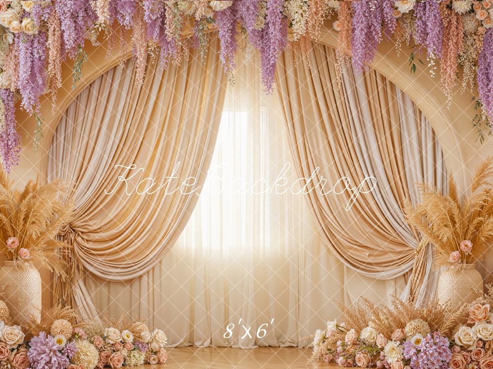 Kate Floral Boho Drapes Beige Backdrop Designed by Emstselch - Image 3