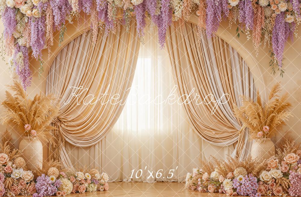 Kate Floral Boho Drapes Beige Backdrop Designed by Emstselch - Image 4