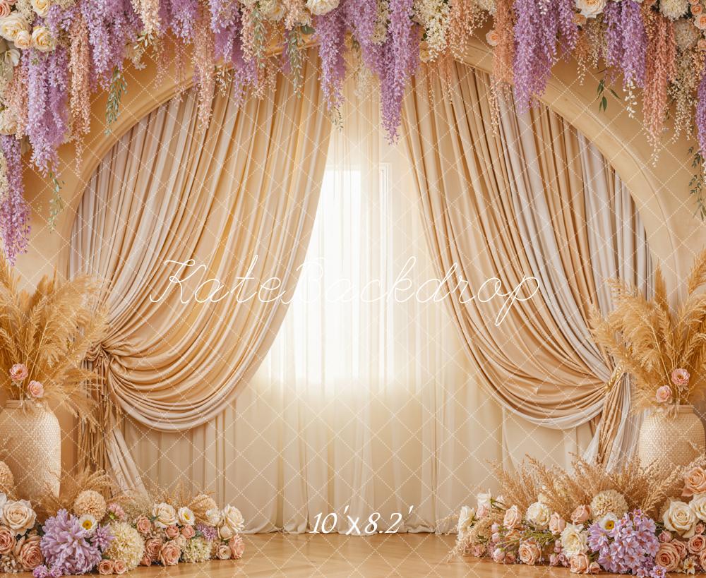 Kate Floral Boho Drapes Beige Backdrop Designed by Emstselch - Image 6