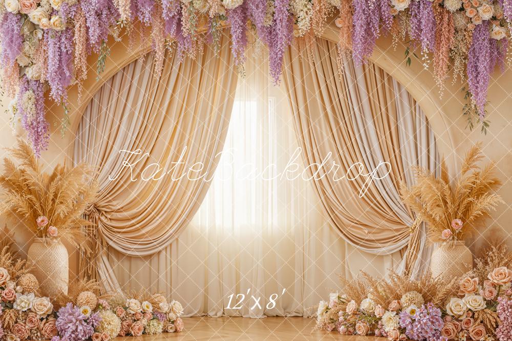 Kate Floral Boho Drapes Beige Backdrop Designed by Emstselch - Image 8
