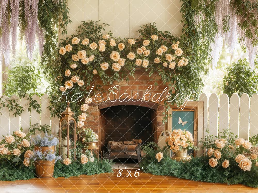 Kate Spring Flower Fireplace Garden Backdrop Designed by Emstselch - Image 3