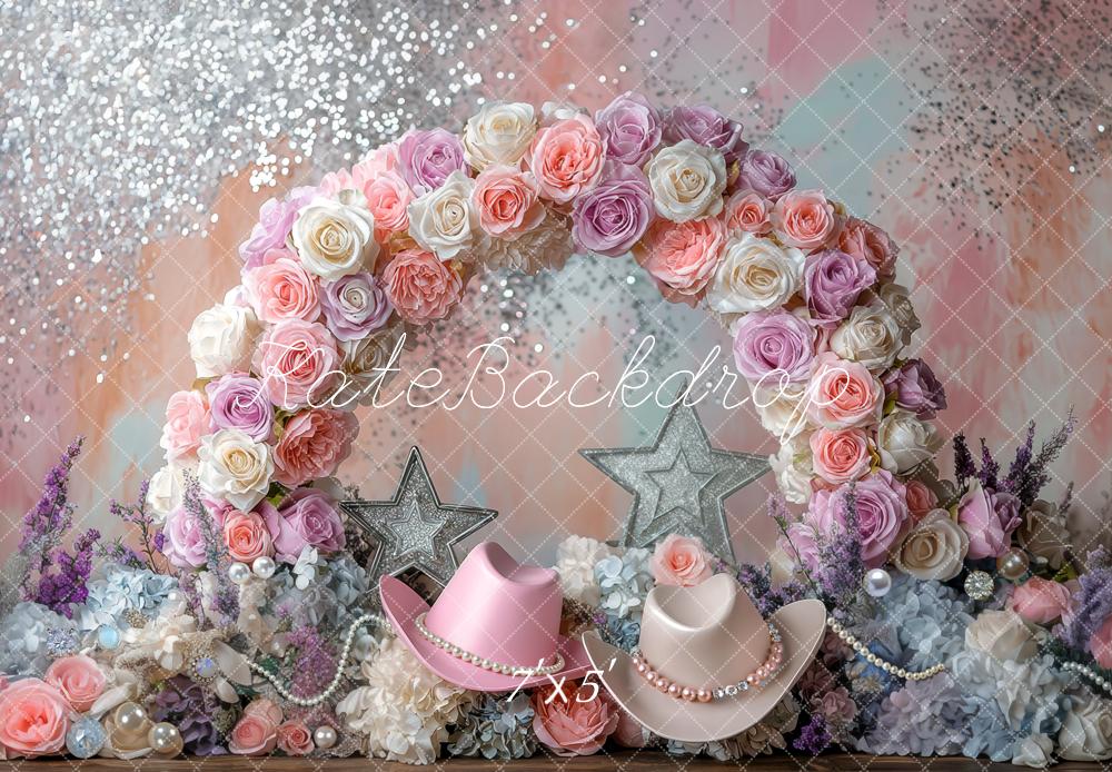 Kate Flower Arch Glitter Pastel Hats Backdrop Designed by Mini MakeBelieve