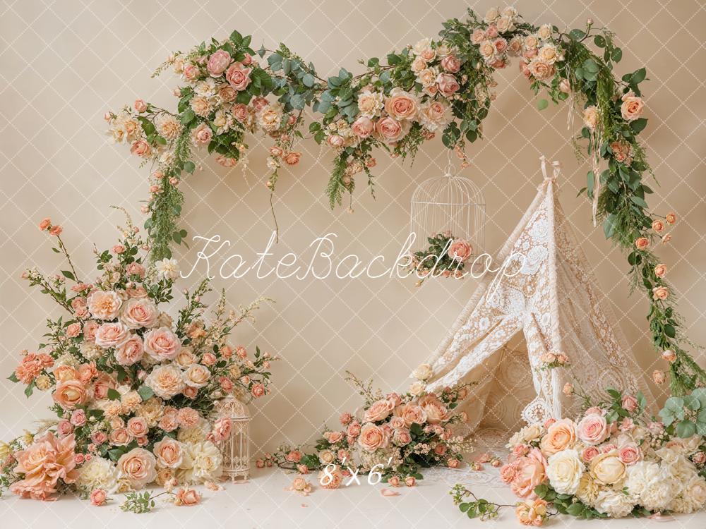 Kate Spring Floral Arch Lace Tent Backdrop Designed by Emetselch - Image 3