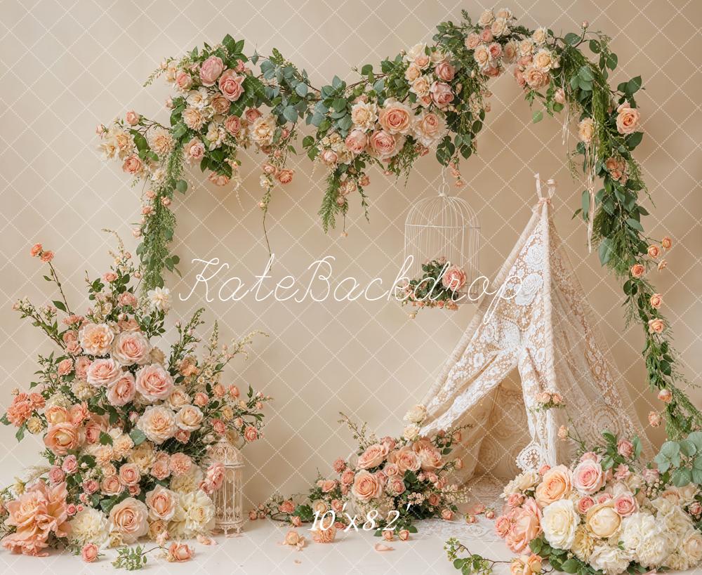 Kate Spring Floral Arch Lace Tent Backdrop Designed by Emetselch - Image 6